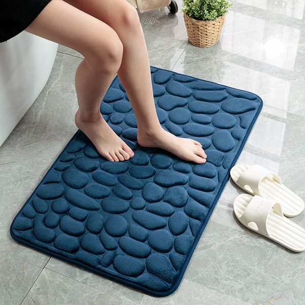 Rektangulær bademåtte i polyester med stenstruktur, hurtigtørrende, skridsikker, velegnet til hjemmet, badeværelset, køkkenet, soveværelset (Grå, størrelse: 40 x 60 cm)