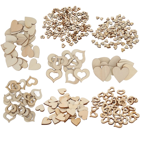 400 st trä hjärtformade dekorationer ornament träflis för bröllopsdekoration DIY-hantverk