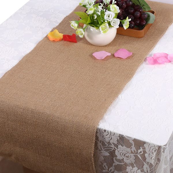 Natur Hessian Jute Burlap Band Rustik Bordlöpare Hantverk Stol Hem Bröllopsfest 30x500cm