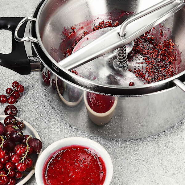 Rustfri Stål Si med 3x Sieve Indsatser - Si Mølle til Suppe, Marmelade, Babygrød, Saucer - 3 Sieve Indsatser - Møllepresse