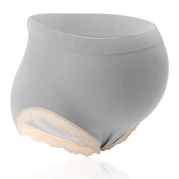 Maternity Panties Høy Midje Pustende Blonder Sømløs Maternity Undertøy for Kvinner 12K Grå M