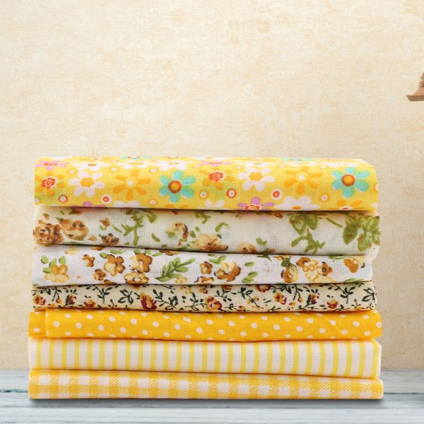 7 st 25*25 cm Bomullstyg DIY Assorted Squares Pre Cut Sängkläder Svit Quarters Bundle (Gul)
