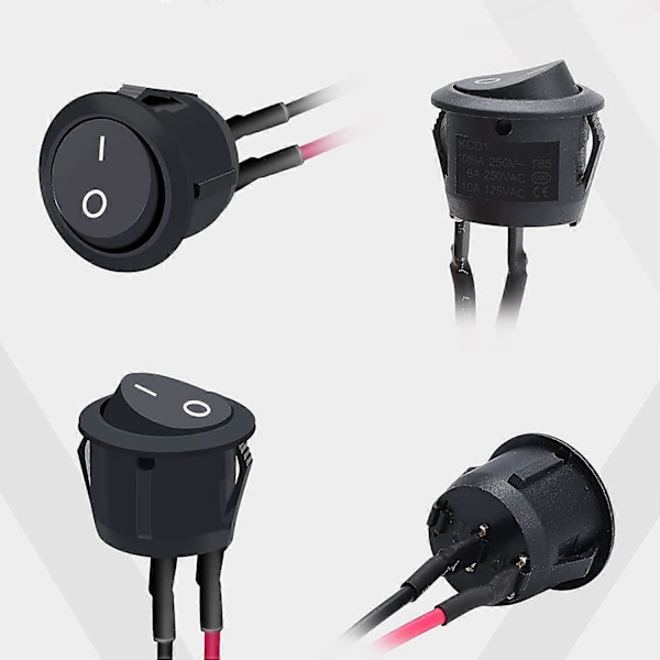 Rund Vippebryter, AC 6A/125V, 3A/250V 2-pins Vippebryter, Låseknappbryter, for Bil, Lastebil, Racerbiler, (10 stk)