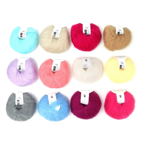 Populär Soft Mohair Pashm Knit Angora Long Wool Yarn Hot (12 färger per set)