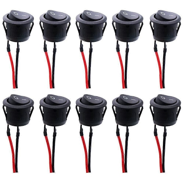 Rund Vippebryter, AC 6A/125V, 3A/250V 2-pins Vippebryter, Låseknappbryter, for Bil, Lastebil, Racerbiler, (10 stk)
