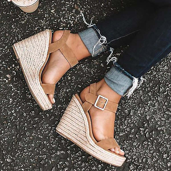 Spikade Platform Espadrillesandaler med hög kil - Brun EU 36