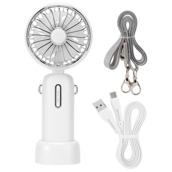 3 Gears Handheld Fan Mini Portable Table Cooler with Detachable Lanyard 4000‑6000RPMWhite