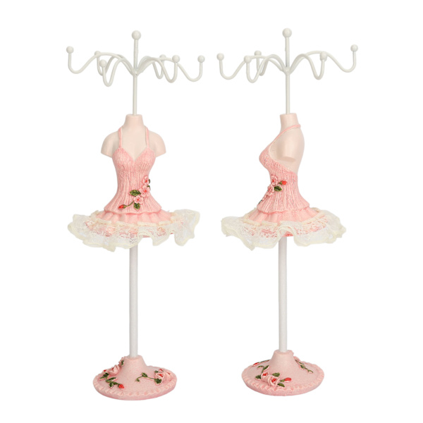Örhängen Halsband Prinsessklänning Stativ Display Resin Mänsklig Modell Smyckesorganisatör Rosa