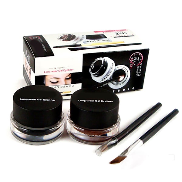 2 kpl/settiä Musta Ruskea Vedenpitävä Eyeliner Geeli Pitkäkestoinen Meikki Kosmetiikka Geeli Eyeliner Siveltimellä