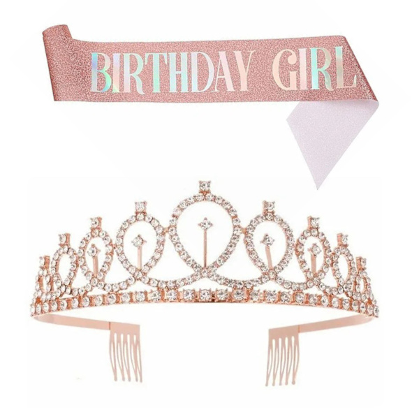 Syntymäpäivä Queen Sash tekojalokivi Tiara Kit Kaunis syntymäpäiväkruunu vyö naisille Tytöille Syntymäpäiväjuhlien set 14