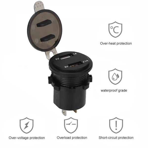 5V/1A 5V/2.1A Dubbla USB-portar Billaddare Spänningsdisplay Digital Voltmeter Fordon IP66 Vattentät Blå DC12‑24V