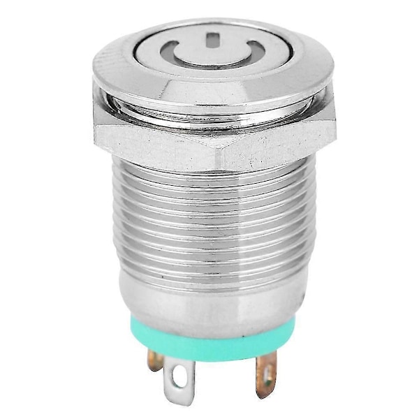 12mm Grön LED Självåterställande Metall Tryckknapp med Strömsymbol (12V) Zekai