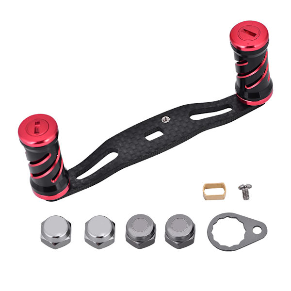 Fiskehjulshåndtag i kulfiber med fittings, reservedele 85 mm (sort rød)