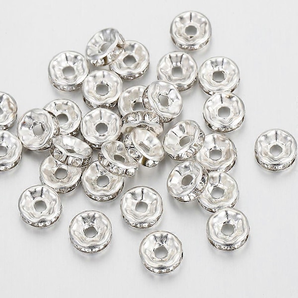100 stk. 4 6 8 10 mm Runde Rhinestone Krystallperler For DIY Smykketilbehør Sink Metall Flate Avstandsstykker Sølv 10mm