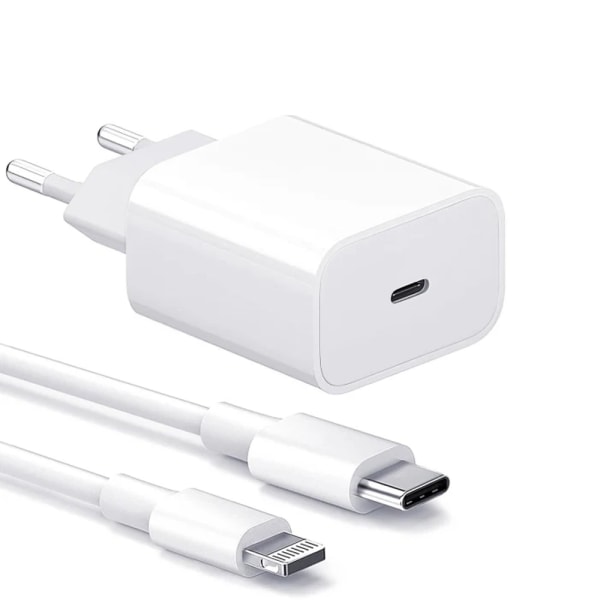 iPhone Lader - Hurtiglader - Adapter + Kabel 20W USB-C Hvit