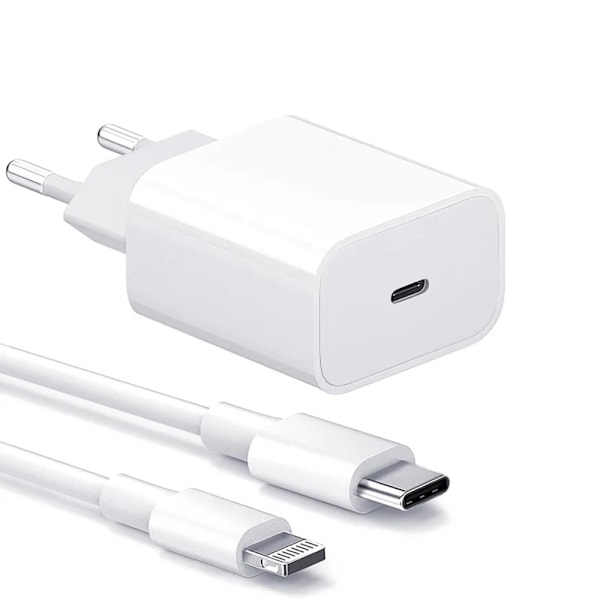 iPhone Oplader - Hurtig oplader - Adapter + Kabel 20W USB-C Hvid