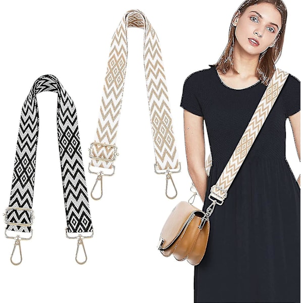 Justerbara axelremmar för väskor - 3,8 cm breda handväskremmar med ränder - Boho-stil - 70-130 cm - 2 st
