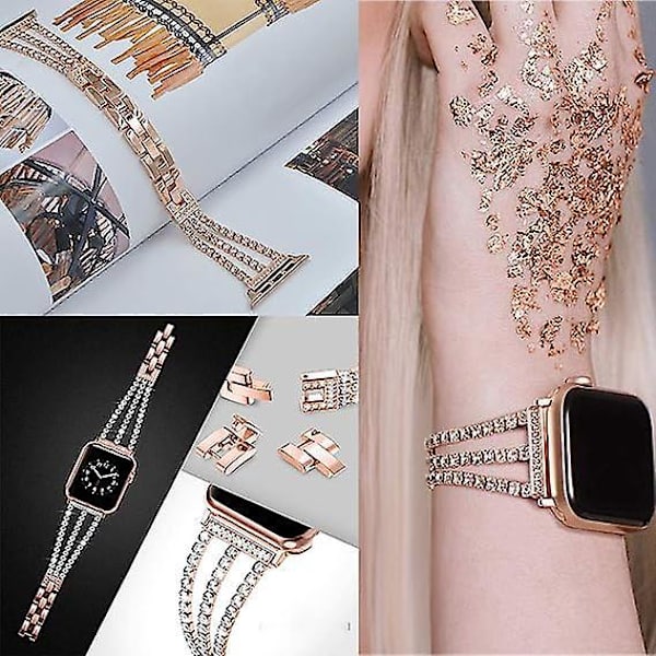 Justerbar ersättningsrem i läder och rostfritt stål för Iwatch 38-40 mm Series 1-5, utsmyckad med strass, designad för kvinnor