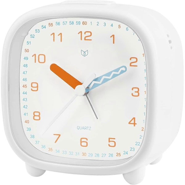 Väckarklocka Batteridriven, Barnväckarklocka Tysta Visare, Klassisk Analog Väckarklocka Inget Ljud, Väckarklocka med Ljus Snooze Vit