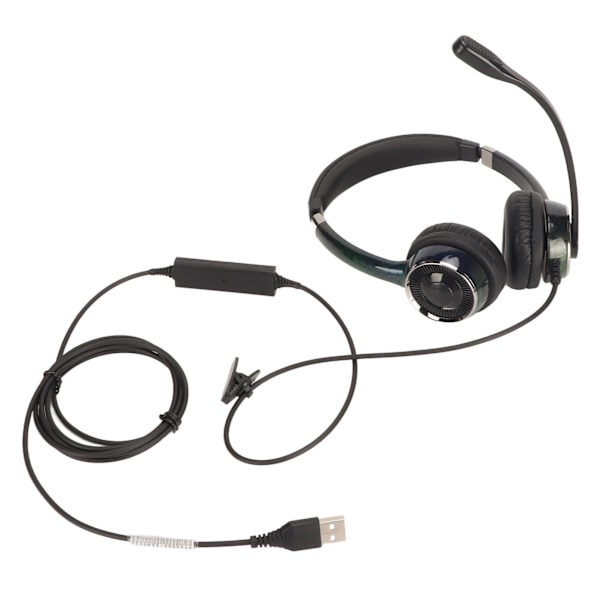 Kablet forretningsheadset med støydemping, ergonomisk binaural telefonhodetelefon med mikrofon for kontorsamtaler, USB-port