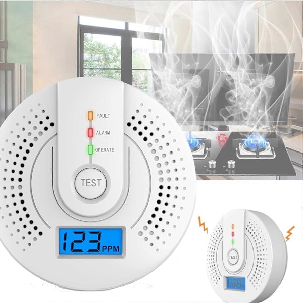 Kolmonoxid Detektor, Kolmonoxid Alarm, CO Detektor med LED-display (AA Batteri INGÅR EJ)