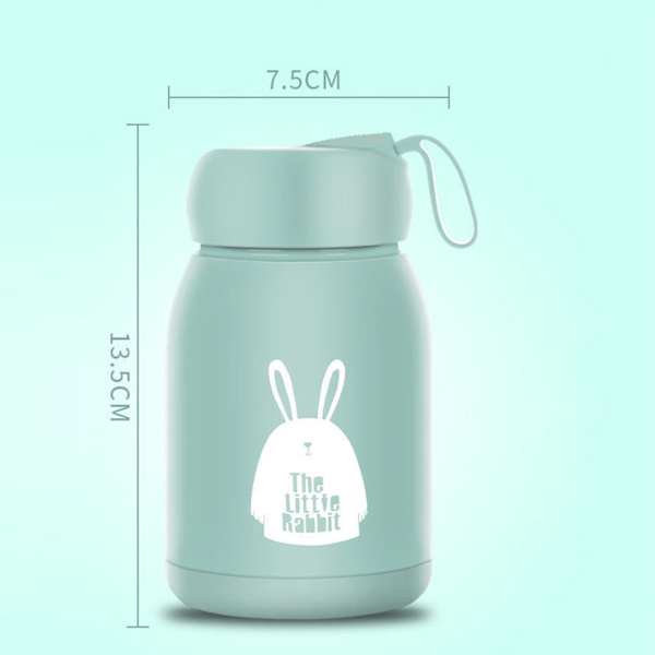 Dubbellagers isolerad mugg 330ml Bra tätning Liten bärbar Söta kaniner isolerad mugg för resor utomhussport Grön