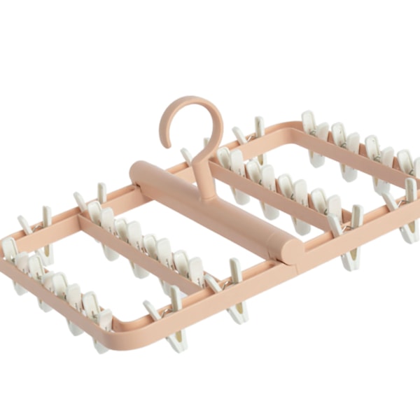 Tørkestativ Foldable Matrix Hengepunkt 24 Klips Husholdning Tørkestativ for Sokker Underbukse Truser Rosa