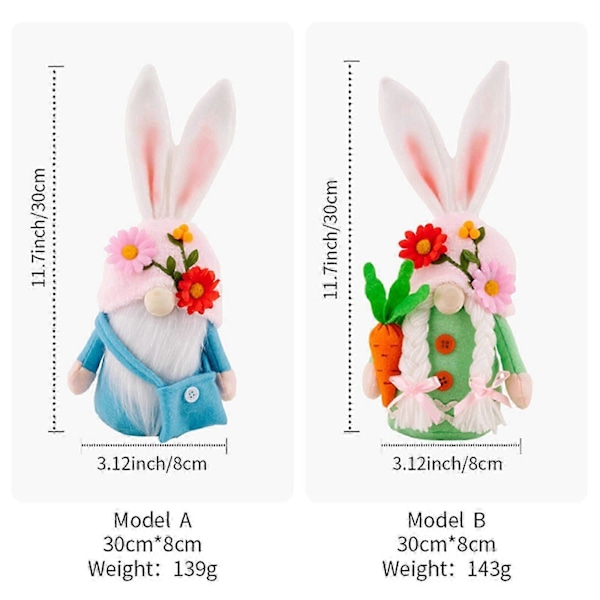 Påsk Tomte Påskdekorationer Handgjorda Påsk Tomtar Plyschdocka Påskhare Tomtar Dekor med Blommor för Hemmakontor Utomhus Påskprydnader B