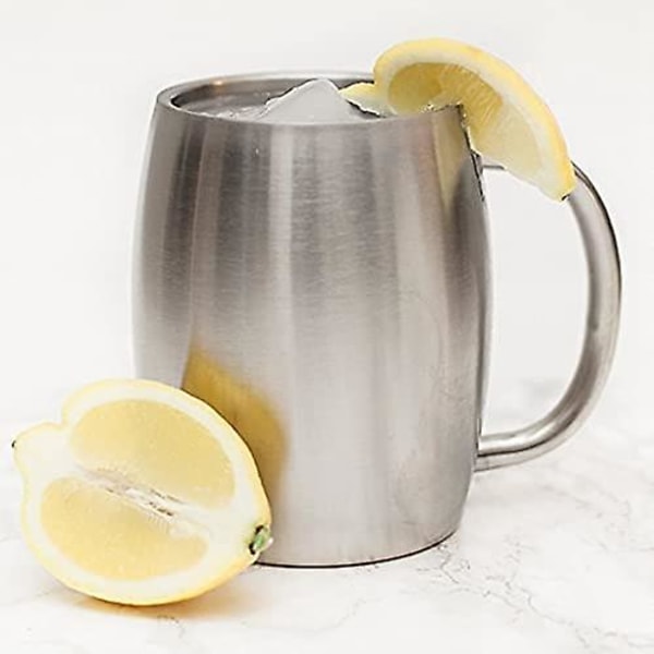 420ML Dubbelväggig Ölsejdel i Rostfritt Stål, Dubbelväggig Isolerad Mugg, Kaffekopp, Kaffemuggar med Lock, 2 Set