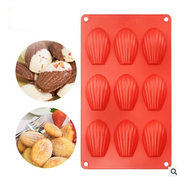 1 stk. 9 Hullers Silikone Madeleine Form til Kage, Chokolade, Budding, Mousse, Konditorform, DIY, BPA Fri (Tilfældig Farve)