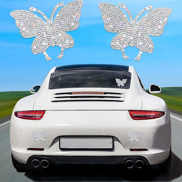 4 stk. Butterfly Krystal Bilstickere Rhinestone Bling Dekaler til Bumper Vinduer Laptops