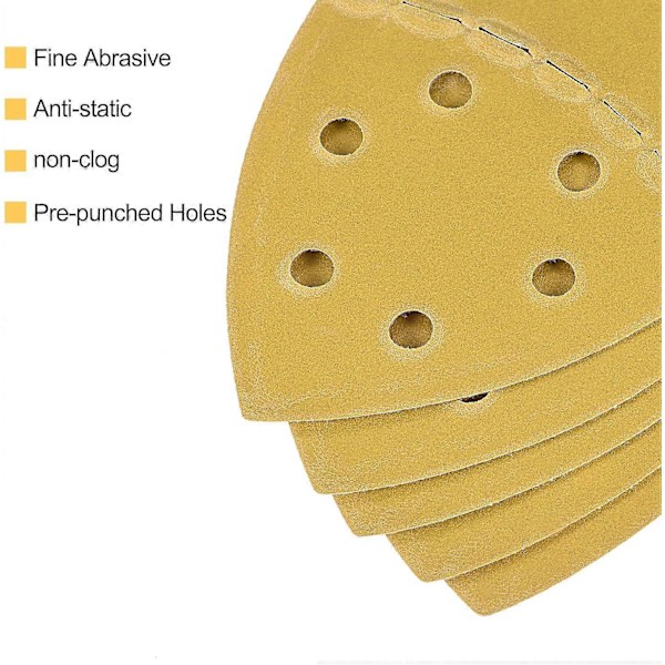 Trekantet sandpapir 11 huller korn 320 (P320) fint korn 6\" alumina-belagt sandpapir 5 stk