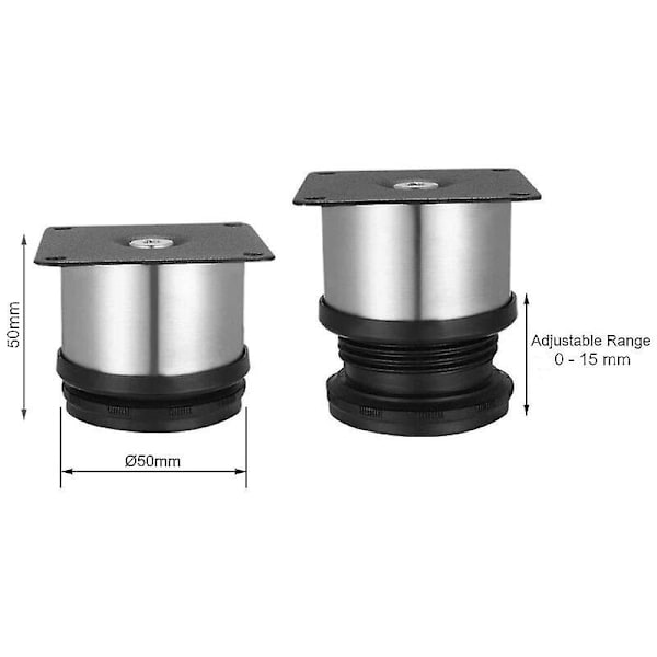 Justerbare sofaben i rustfrit stål - 4x runde møbelben (5 cm)
