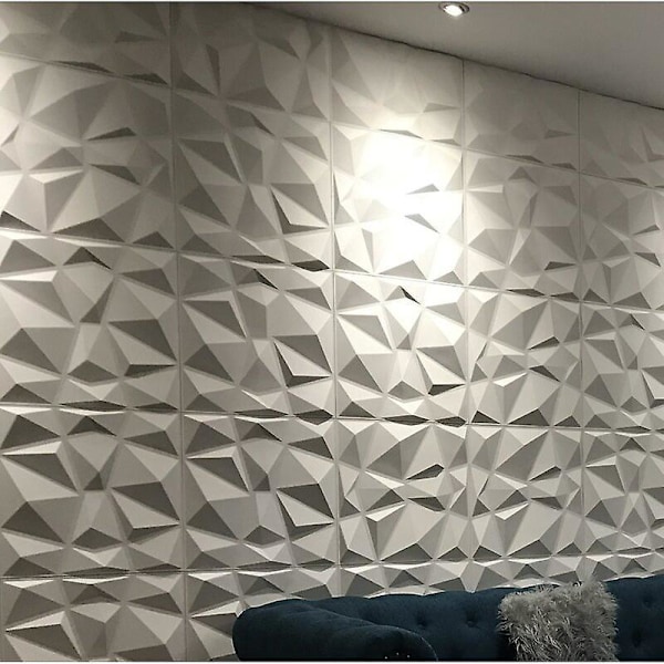 3D-Teksturer Hvide Diamant Design Vægpaneeler Pakke med 12 PVC Fliser til Indretning