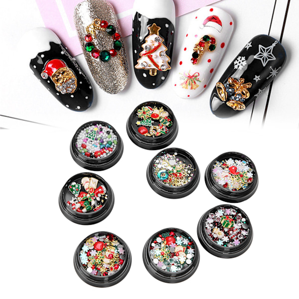 8 st julgransprydnader för nagelkonst, nitar i legering, nageldekoration, manikyrverktyg
