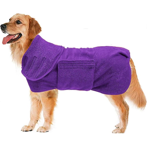Hurtigtørrende kæledyrshåndklæde, mikrofiber stretch bomuld, hundebadekåbe, varm jakke design - Lilla - M