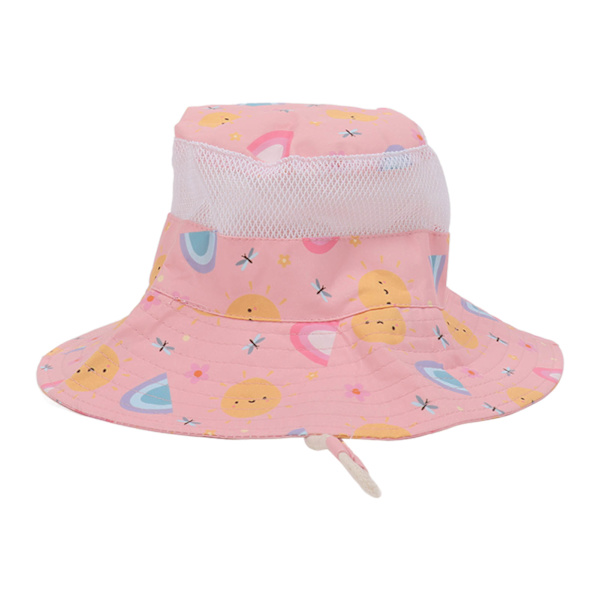 Baby Fisherman Hat Andningsbar Cartoon Tryckt Spädbarn Solskydd Hat med Vindtät Rep för 6 Månader till 3 År Gammal Rosa Sol
