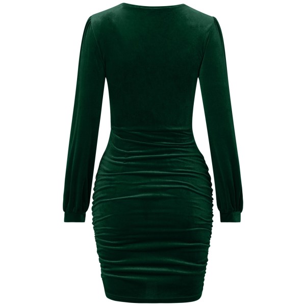 Twisted front V-hals langærmet kort nederdel til kvinder - mørkegrøn, åndbar og afslappet til efteråret L