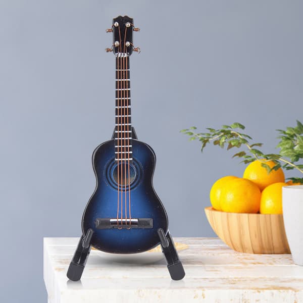 Miniatyr Klassisk Gitarr Modell Mini Trägitarr Skrivbordsdekoration Ornament Blå