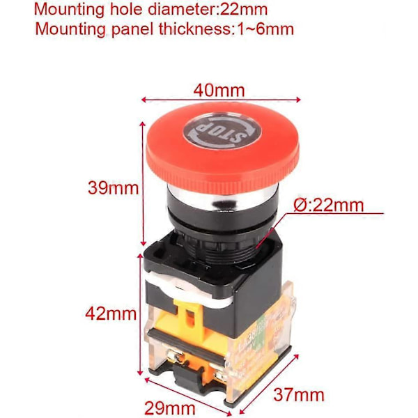 2 kpl 12V/24V/48V/220V 10A Hätäseis Painike Punainen Sieni 22mm NO NC Painikekytkimet