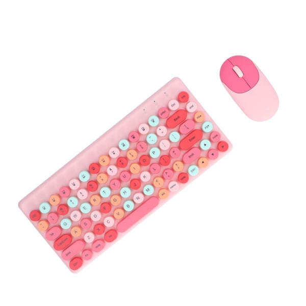 USB Tastatur Mus Trådløs Cute Mix Farve 86 Taster Retro Rund Konkav Keycap 1200DPI Gaming Keyboard Mus Pink
