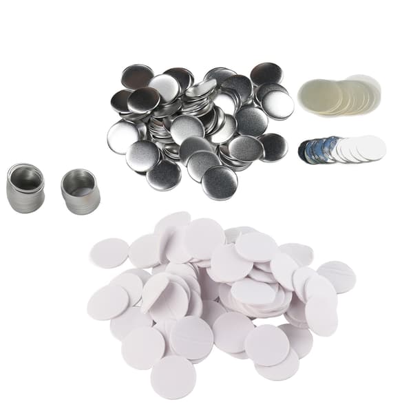 100 sett 58 mm speil runde knapper deler DIY blank rustfri blikkplate knappemakerutstyr for håndverk