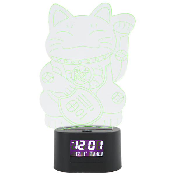 Akryl tecknad nattlampa Dubbel power Väckarklocka Perpetual Calendar Display RGB Cat 3D Night Light med svart bas