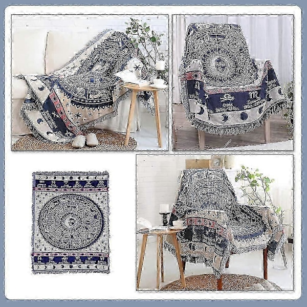 Vævet Konstellation 12 Horoskop Astrologi Tæpper Boheme Gobelin til Sofa Stol Seng Astrologi Plaider