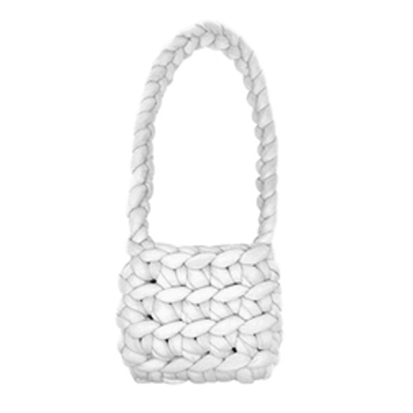 Wool Tote Purse Bag Cute Exquisite Hand Woven Fine Workmanship Wool Shoulder Bag for Daily Life White