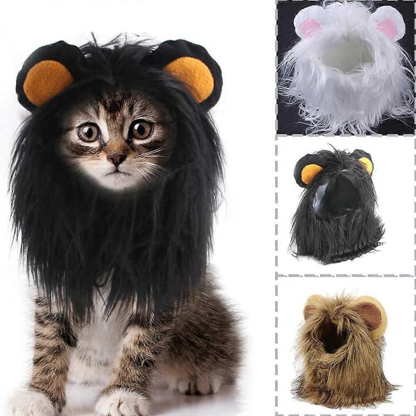 Rolig løvemanke-hætte til kat Blød fluffy kæledyrs-cosplay-paryk til kat lille hund Sort Black M