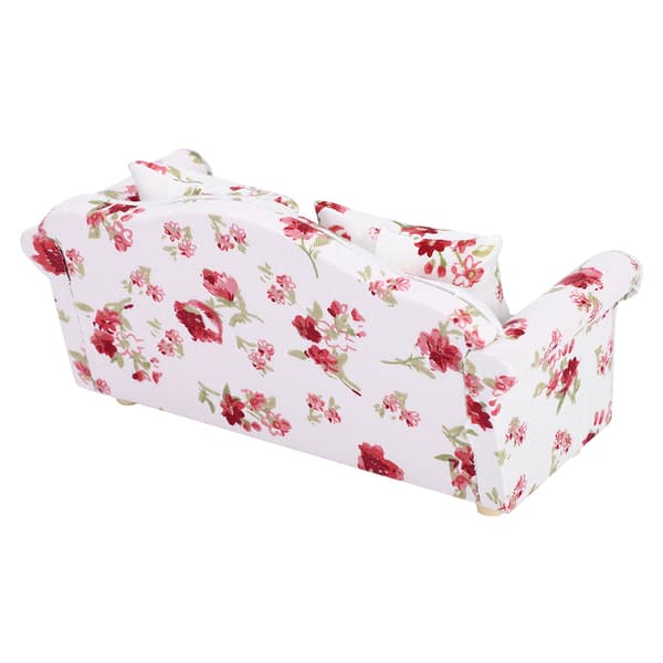 Dukkehus Tilbehør Blomstermønster Mini Møbler Dobbelt Sofa til 1/12 Skala Dukke (#1)