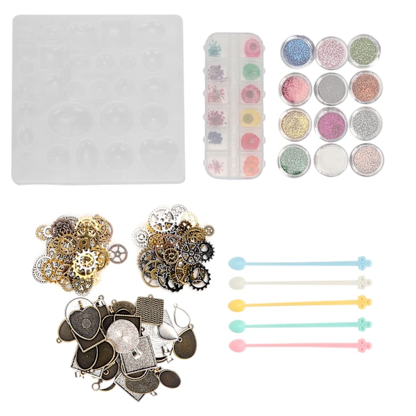 Torra blommor smycken gjutning form DIY hantverk smycken hängsmycke göra glitter pulver set