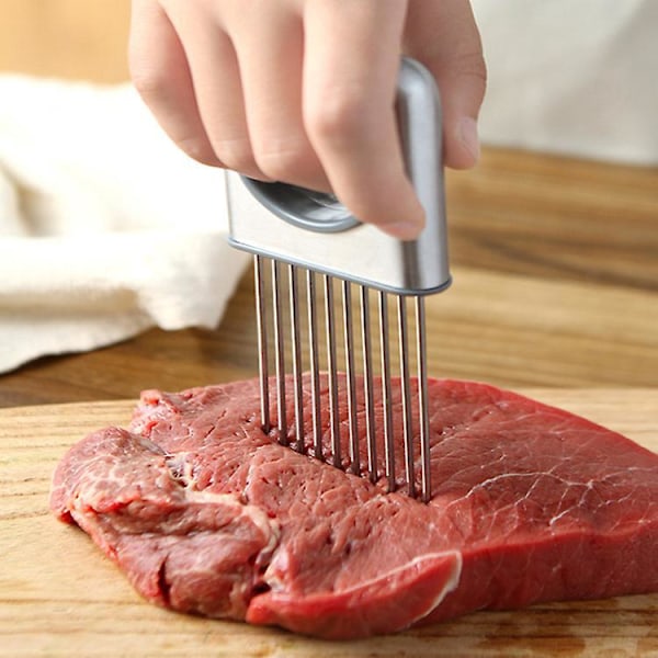 Rostfritt Stål Lök Slicer - Enkel Hållbar Grönsaksskärare för Tomat, Citron, Potatis och Kött (Silver)