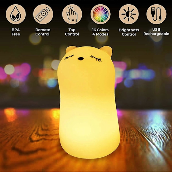 Söt Squishy Kitty Nattlampa - Elegant Kattunge Husdjur Nattlampa i Silikon med Färgskiftande LED-dekor, Sovande Kattlampa med Touchsensor och Fjärrkontroll